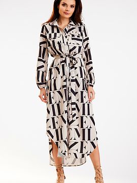 Šaty na deň awama  Košeľové maxi šaty s dvoma vreckami. Dlhý rukáv zakončený gumičkou. Zapínajú sa na zlaté okrúhle gombíky. Súčasťou je opaso