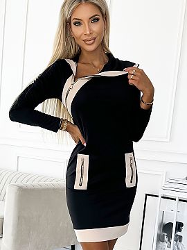 Šaty na deň Numoco  Dvojfarebné šaty s tromi zipsami. Ideálne do práce, na narodeniny, nákupy a iné menej formálne príležitosti. Vyrobené z hrubšieho